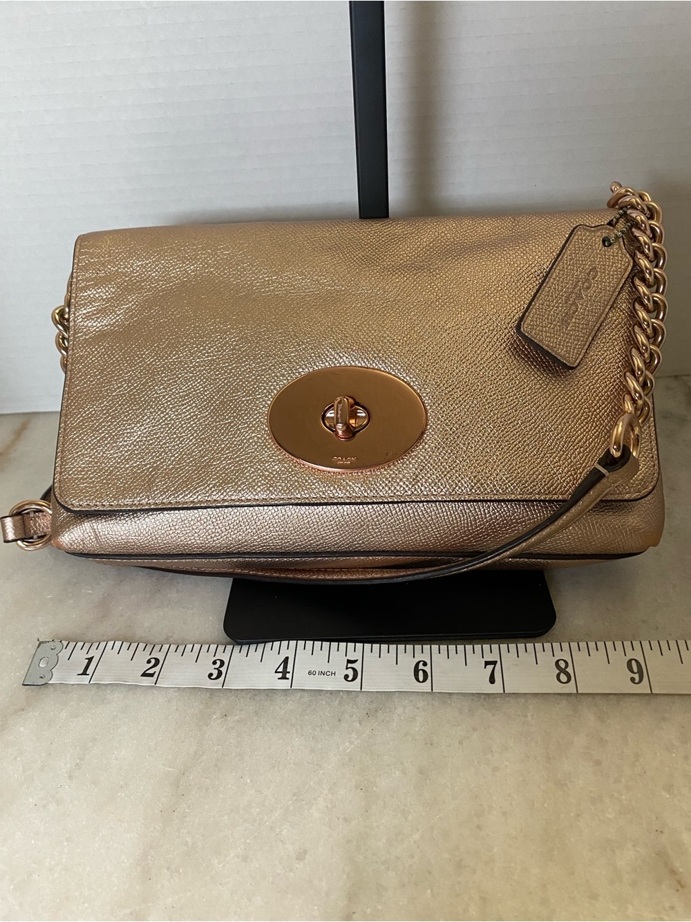 Coach crosstown Rose Gold metallic cross grain leather cross body purse